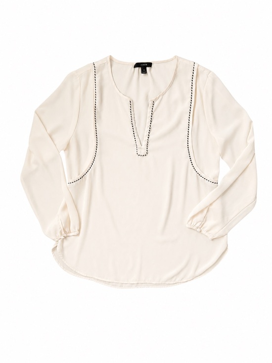 J. Crew Tops - J.Crew Cream Black Trim Split Neck Blouse Size 6